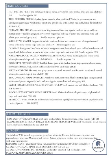 Main courses, grill and burgers